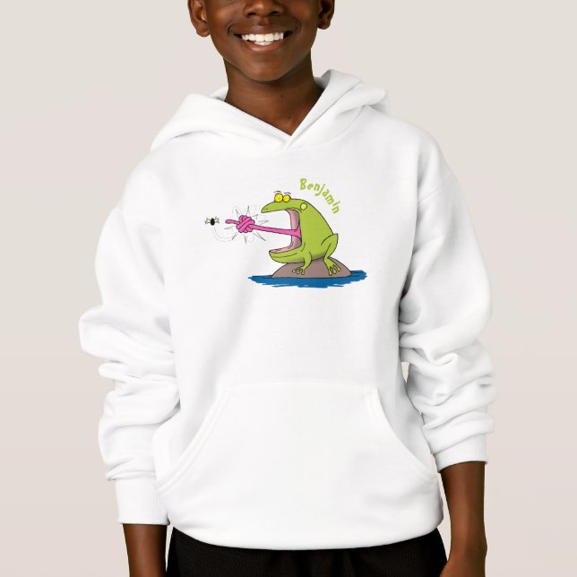 Funny frog and fly cartoon hoodie (Front)