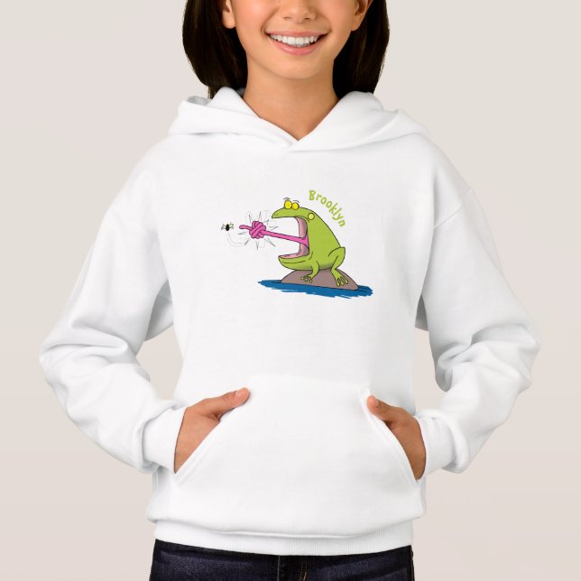Funny frog and fly cartoon hoodie (Front)