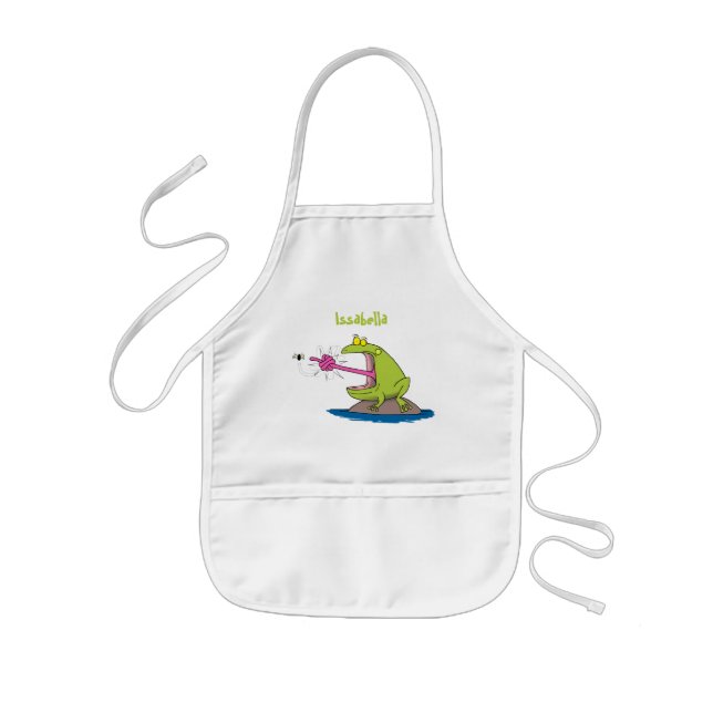Funny frog and fly cartoon kids' apron (Front)