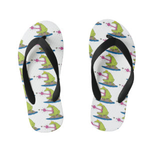 Funny frog and fly cartoon kid's flip flops
