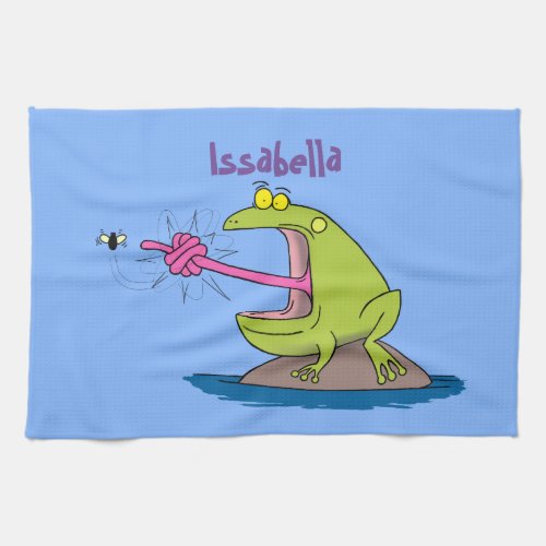 Funny frog and fly cartoon kitchen towel