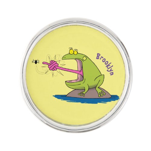 Funny frog and fly cartoon lapel pin