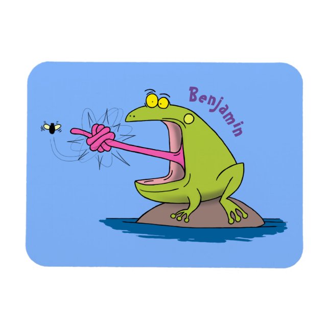 Funny frog and fly cartoon magnet (Horizontal)