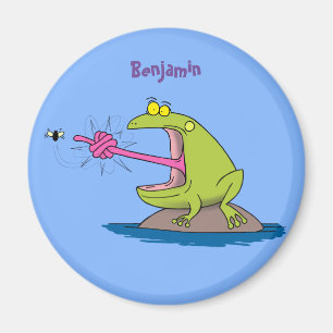 Funny frog and fly cartoon magnet