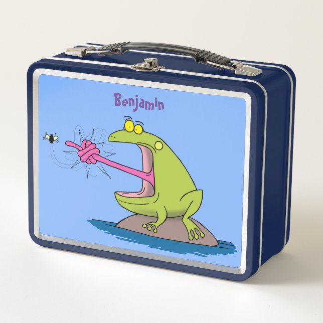 Funny frog and fly cartoon metal lunch box (Front)