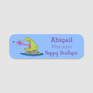 Funny frog and fly cartoon name tag