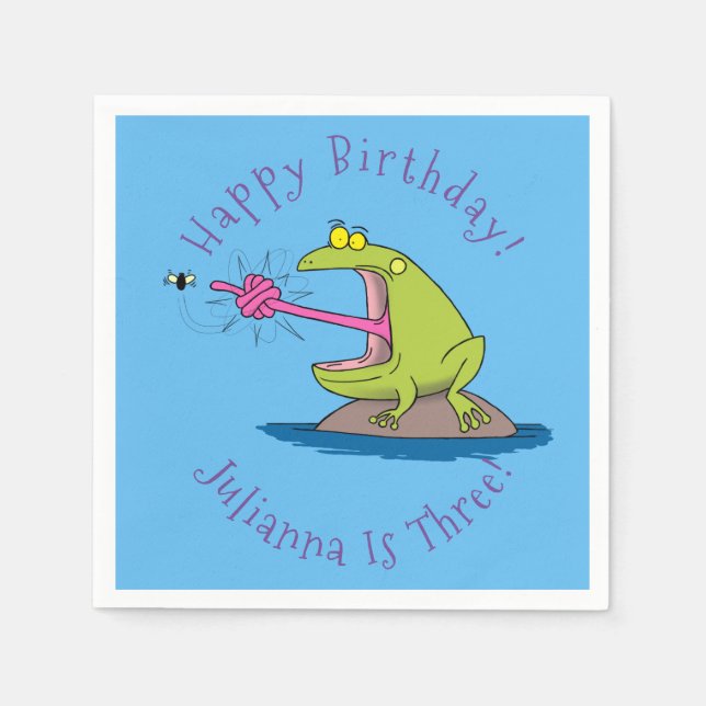 Funny frog and fly cartoon napkins (Front)