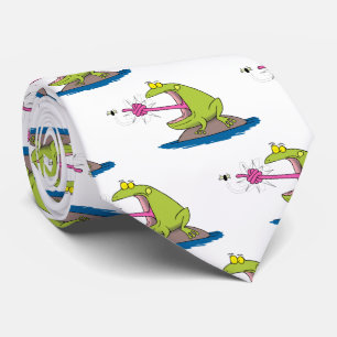 Funny frog and fly cartoon neck tie