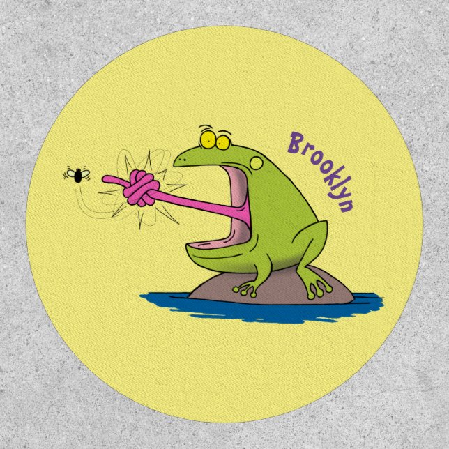 Funny frog and fly cartoon patch (Front)