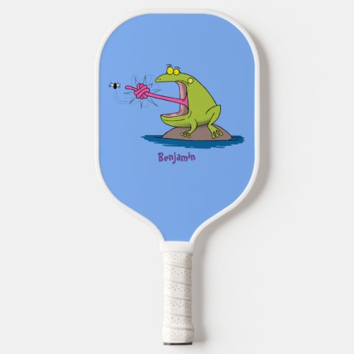 Funny frog and fly cartoon pickleball paddle