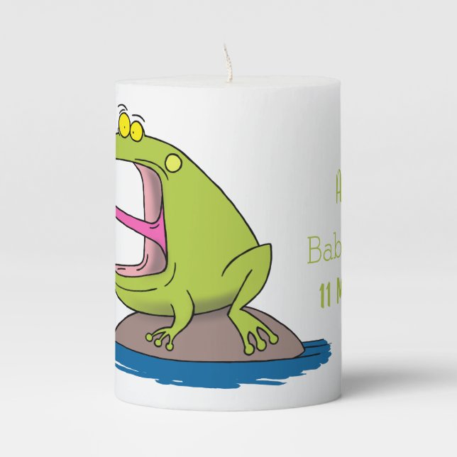 Funny frog and fly cartoon pillar candle (Front)