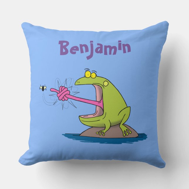 Funny frog and fly cartoon pillow (Front)