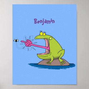 Funny frog and fly cartoon poster