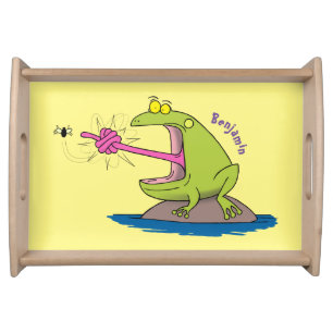 Funny frog and fly cartoon serving tray