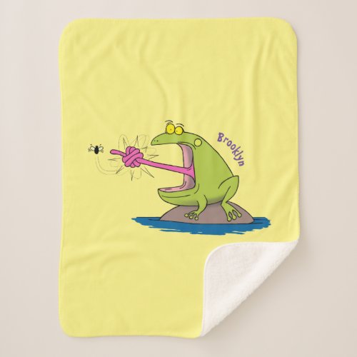 Funny frog and fly cartoon sherpa blanket