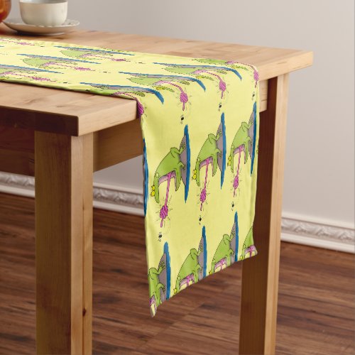 Funny frog and fly cartoon short table runner