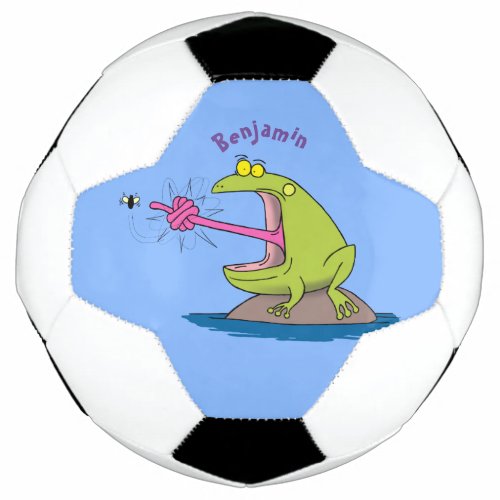 Funny frog and fly cartoon soccer ball