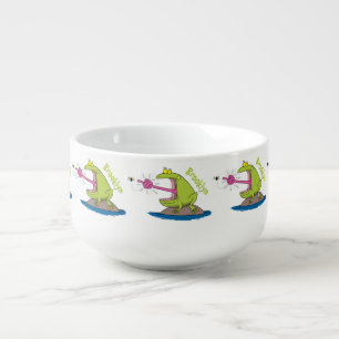 Funny frog and fly cartoon soup mug