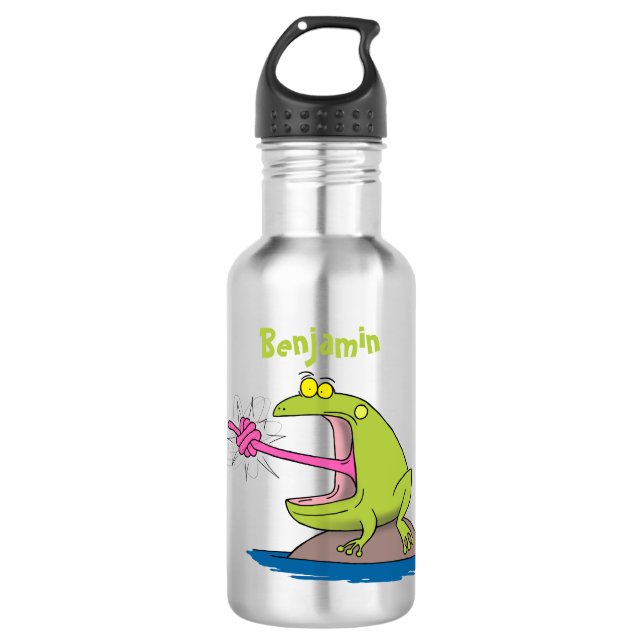Funny frog and fly cartoon stainless steel water bottle (Front)