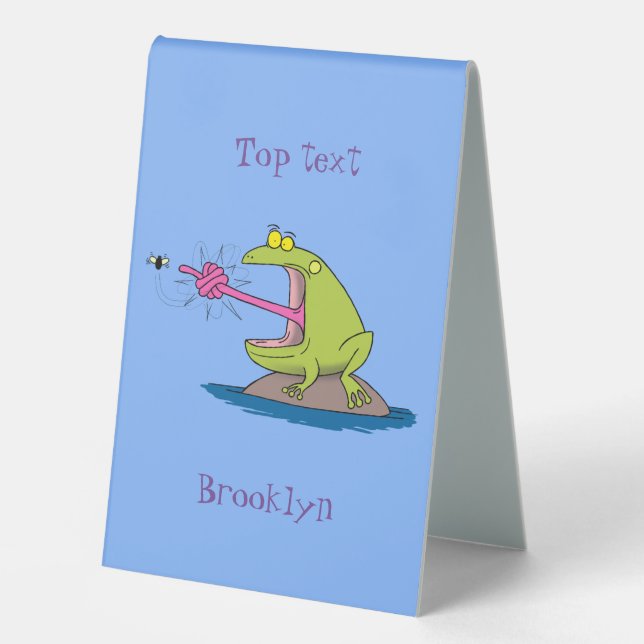 Funny frog and fly cartoon table tent (Front)