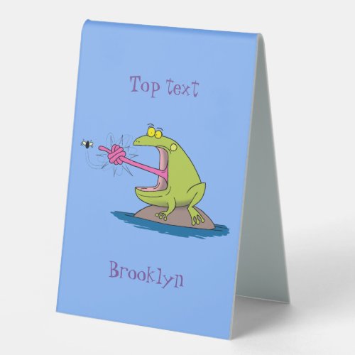 Funny frog and fly cartoon table tent sign