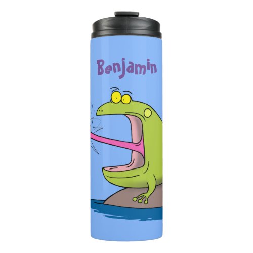 Funny frog and fly cartoon thermal tumbler