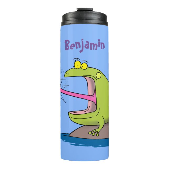 Funny frog and fly cartoon thermal tumbler (Front)