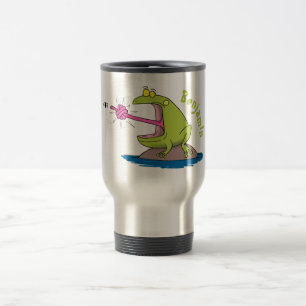 Funny frog and fly cartoon travel mug