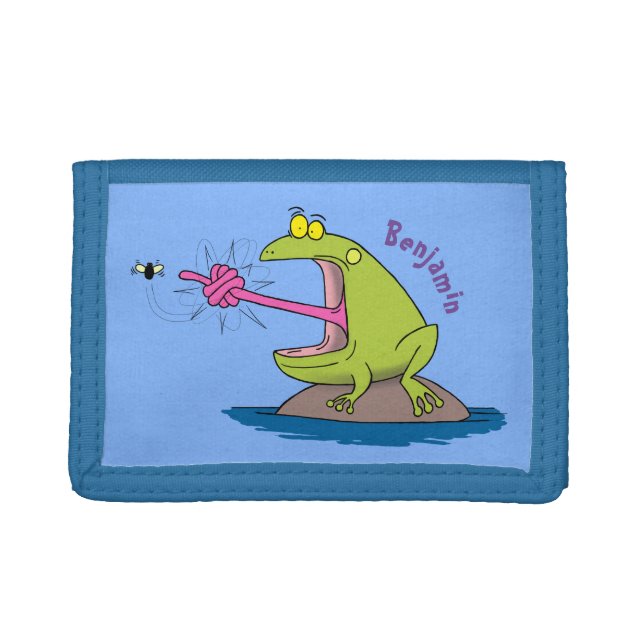 Funny frog and fly cartoon trifold wallet (Front)