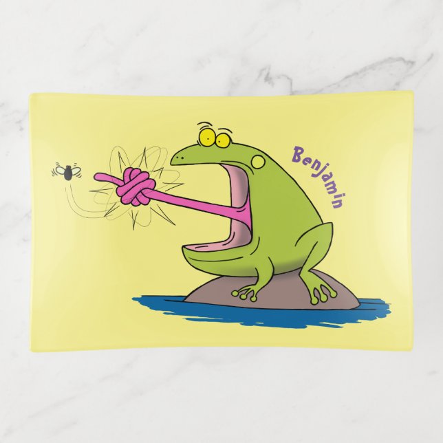 Funny frog and fly cartoon trinket tray (Front)