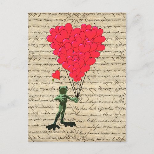 Funny frog and heart balloons postcard