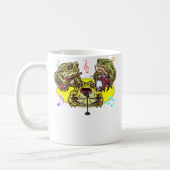 Funny Frog Band Musician Playing Guitar Drums Sing Coffee Mug (Left)