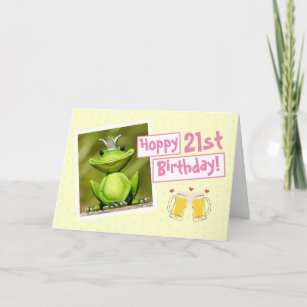 Funny Frog & Beer 21st Hoppy Birthday Card