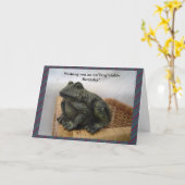 Funny Frog Birthday Greeting Card (Yellow Flower)