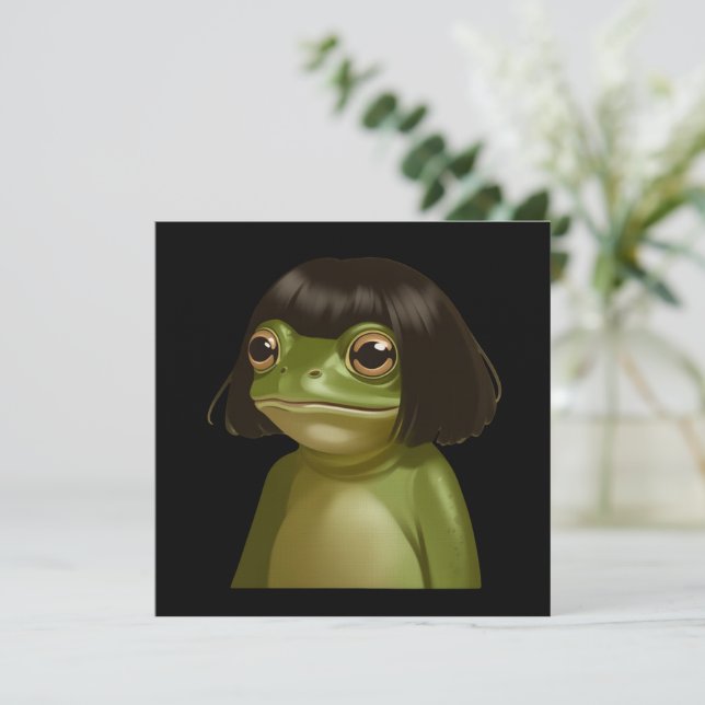 Funny Frog Bob Haircut Meme Frogs Animal Lovers Invitation (Standing Front)