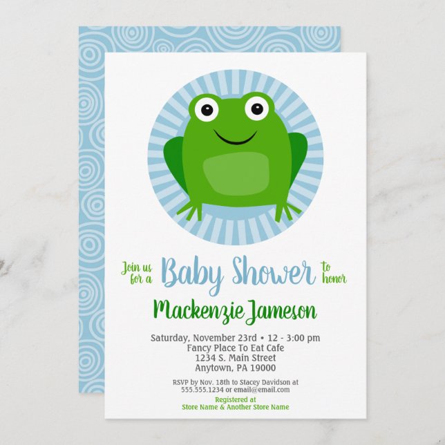 Funny Frog Boys Baby Shower Invitation (Front/Back)