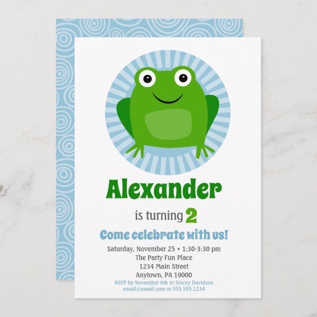 Funny Frog Boys Birthday Invitation (Front/Back)