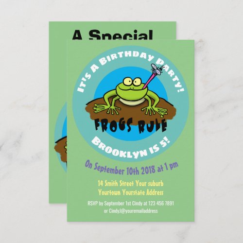 Funny frog cartoon birthday invitation