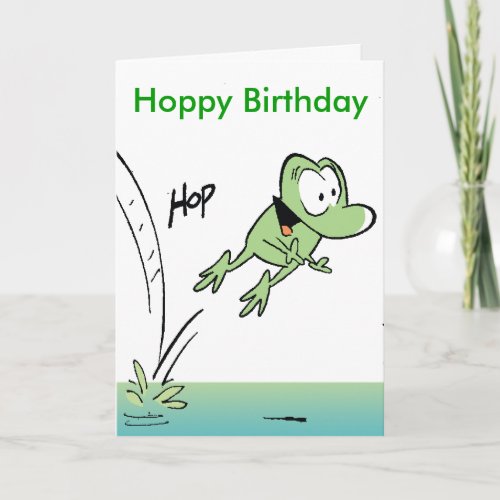 Funny Frog Cartoon Hoppy Birthday Card