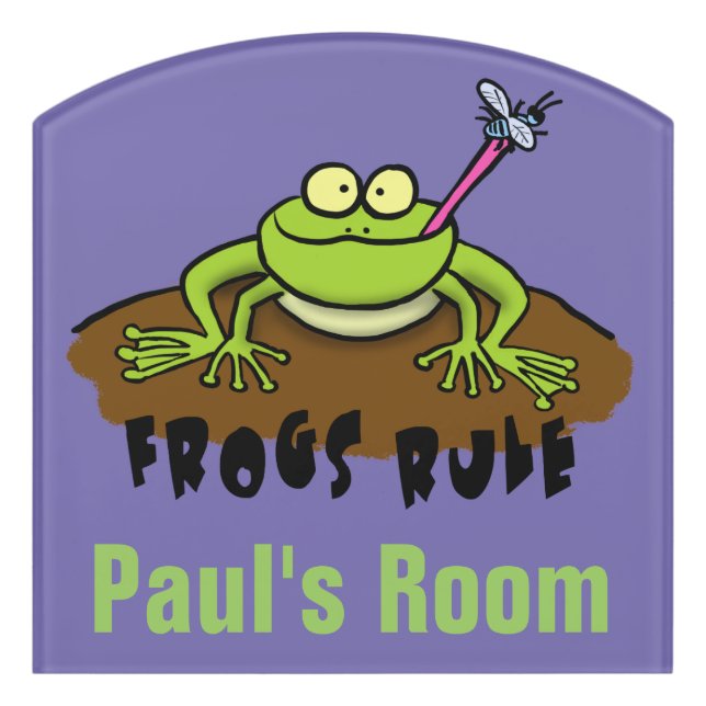 Funny frog catching fly cartoon design door sign (Contour Front)
