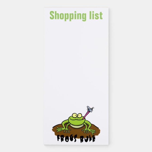 Funny frog catching fly cartoon design magnetic notepad (Front)