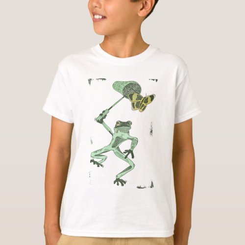 Funny frog chasing a butterfly T_Shirt