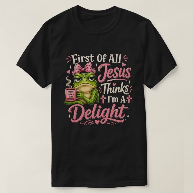 Funny Frog Coffee Faith T-Shirt (Design Front)