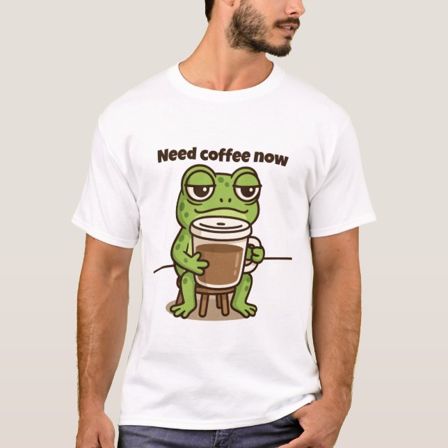 Funny Frog Coffee Meme Cartoon T-shirt (Front)