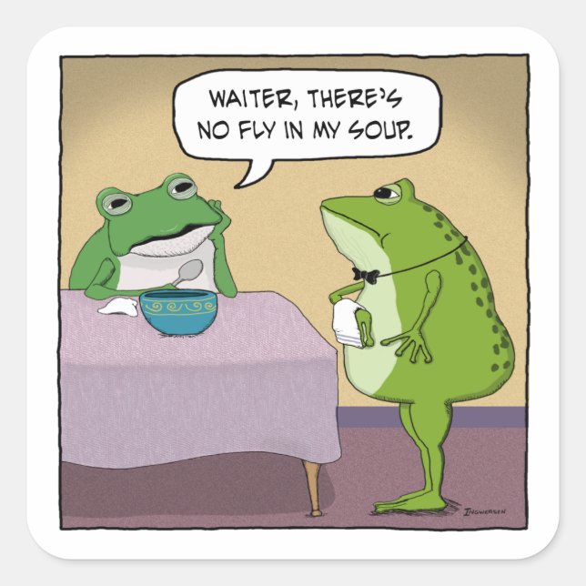 Funny Frog Complains About No Fly In My Soup Square Sticker (Front)