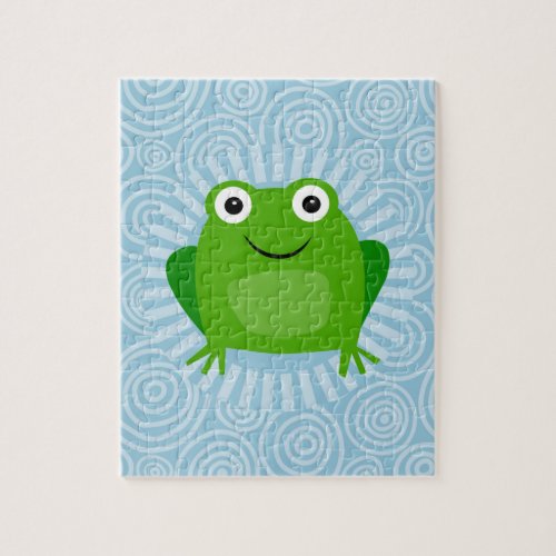 Funny Frog _ Cute Froggy On Blue Jigsaw Puzzle