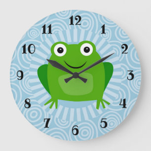 Funny Frog - Cute Froggy On Blue Large Clock