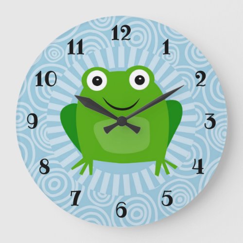 Funny Frog _ Cute Froggy On Blue Large Clock