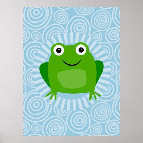 Funny Frog _ Cute Froggy On Blue Poster