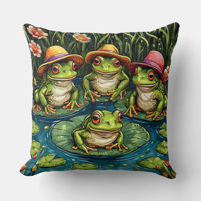 Funny Frog Decor Throw Pillow (Front)